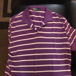 Purple white striped polo shirt